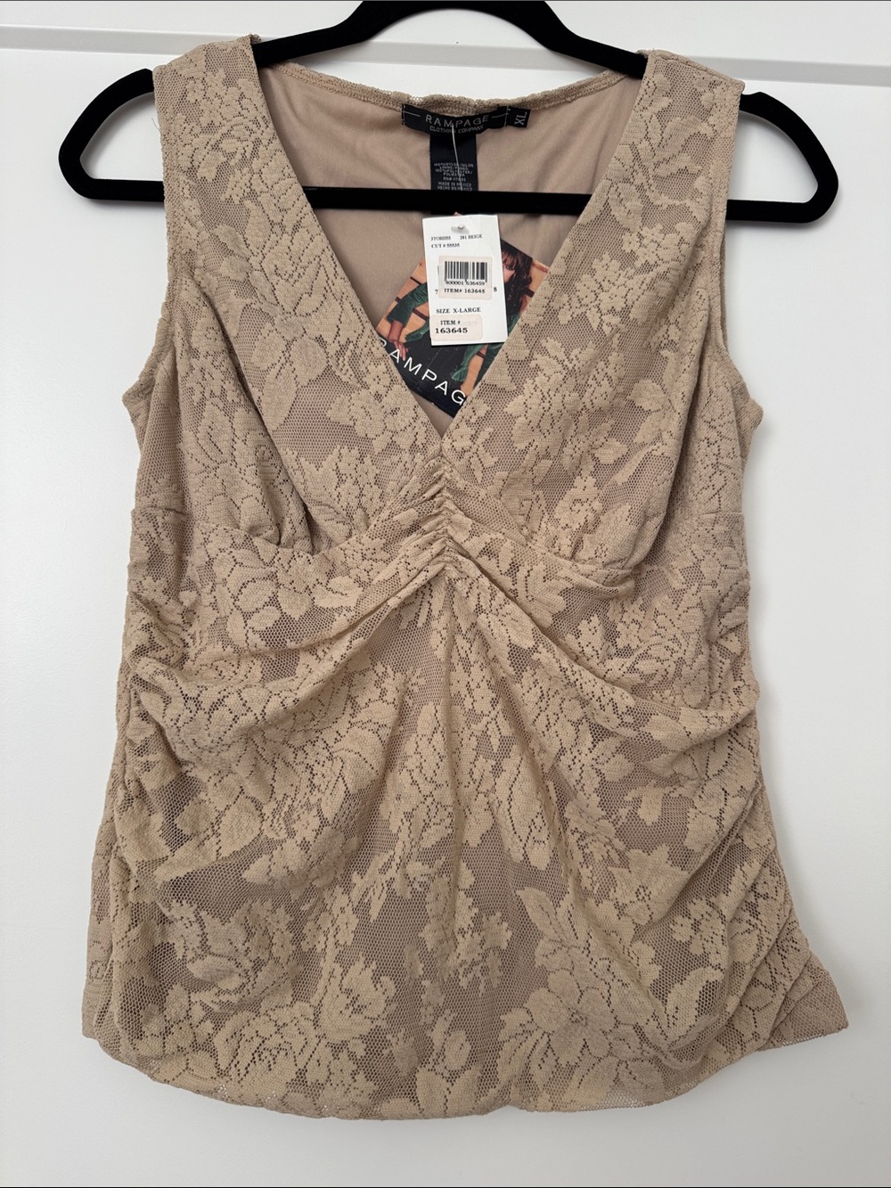 NWT Rampage Beige Lace V-Neck Ruched Camisole